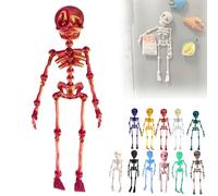 3D Printed Poseable Skeleton Fridge Magnet, Fridge Skeleton Magnets with Movable Joints, Funny Halloween Magnetic Figurine Decor, for Refrigerator, Locker, Desk (Red)
