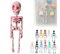 3D Printed Poseable Skeleton Fridge Magnet, Fridge Skeleton Magnets with Movable Joints, Funny Halloween Magnetic Figurine Decor, for Refrigerator, Locker, Desk (Pink)