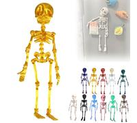 3D Printed Poseable Skeleton Fridge Magnet, Fridge Skeleton Magnets with Movable Joints, Funny Halloween Magnetic Figurine Decor, for Refrigerator, Locker, Desk (Gold)