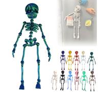 3D Printed Poseable Skeleton Fridge Magnet, Fridge Skeleton Magnets with Movable Joints, Funny Halloween Magnetic Figurine Decor, for Refrigerator, Locker, Desk (Green)