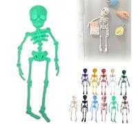 3D Printed Poseable Skeleton Fridge Magnet, Fridge Skeleton Magnets with Movable Joints, Funny Halloween Magnetic Figurine Decor, for Refrigerator, Locker, Desk (Luminous Green)