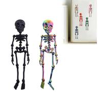 3D Printed Skeleton Fridge Magnet, Mini Skull Fridge Magnets with Movable Joints, Interesting Multi-Color Human Skull Magnetic Decorations, for Halloween Refrigerator (2Pcs D)