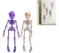3D Printed Skeleton Fridge Magnet, Mini Skull Fridge Magnets with Movable Joints, Interesting Multi-Color Human Skull Magnetic Decorations, for Halloween Refrigerator (2Pcs G)