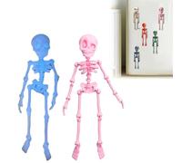 3D Printed Skeleton Fridge Magnet, Mini Skull Fridge Magnets with Movable Joints, Interesting Multi-Color Human Skull Magnetic Decorations, for Halloween Refrigerator (2Pcs B)