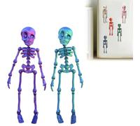 3D Printed Skeleton Fridge Magnet, Mini Skull Fridge Magnets with Movable Joints, Interesting Multi-Color Human Skull Magnetic Decorations, for Halloween Refrigerator (2Pcs F)