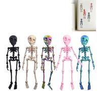 3D Printed Skeleton Fridge Magnet, Mini Skull Fridge Magnets with Movable Joints, Interesting Multi-Color Human Skull Magnetic Decorations, for Halloween Refrigerator (5Pcs A)