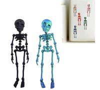 3D Printed Skeleton Fridge Magnet, Mini Skull Fridge Magnets with Movable Joints, Interesting Multi-Color Human Skull Magnetic Decorations, for Halloween Refrigerator (2Pcs E)