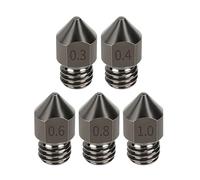 3D Printer Nozzles, Ugello MK8 in acciaio temprato M6 0.2/0.3/0.4/0.5/0.6/0.8/1.0mm 5 pezzi for stampante 3D CR10, Ender 3, Sapphire Pro,replacement parts(0.4mm)