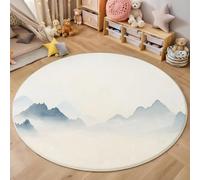 3D Rotondo Blu Bianco Cime Nebbiose Stampa Tappeto Salotto Grande Pelo Corto Paesaggio D'Inchiostro,Moquette Antiscivolo,Soggiorno Bambini Camera Da Letto Decorazione Domestica Tappeti,100Cm