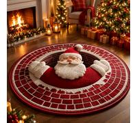 3D Rugs Optical Illusion Christmas, 3D Christmas Rugs Round Mat，D：80CM