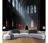 3D Seta Carta Da Parati Panoramica Architettura Gotica, 350L × 256A Cm, Esposizione Alla Luce Grandi Murali Arazzo Per Soggiorno, Adulto, Camera Dei Bambini, Studio Decorazione Nero