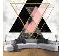 3D Seta Carta Da Parati Panoramica Design In Marmo, 400L × 280A Cm, Triangolo Geometrico Rosa Grandi Murali Arazzo Per Soggiorno, Adulto, Camera Dei Bambini, Studio Decorazione Nero