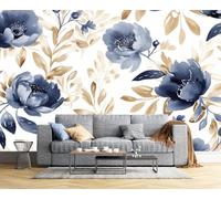 3D Seta Carta Da Parati Panoramica Motivo Floreale Ad Acquerello, 150L × 105A Cm, Foglie Design Di Peonia Grandi Murali Arazzo Per Soggiorno, Adulto, Camera Dei Bambini, Studio Decorazione Marina