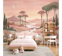 3D Seta Carta Da Parati Panoramica Paesaggio Pastorale Paesaggistico, 250L x 175A Cm, Colline Valle Grandi Murali Arazzo Per Soggiorno, Adulto, Camera Dei Bambini, Studio Decorazione Rosa Verde