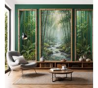 3D Seta Carta da Parati Panoramica Regno Segreto Della Foresta Bambù | 250L×175A cm Struttura Bambù Ruscello Foglia Felce Murali Arazzo per Soggiorno, Camera dei bambini, Studio Decorazione