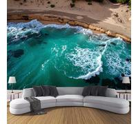 3D Seta Carta da Parati Panoramica Scena Di Spiaggia, 150L × 105A cm, Onde Turchesi Grandi Murali Arazzo per Soggiorno, Adulto, Camera dei bambini, Studio Decorazione Ciano