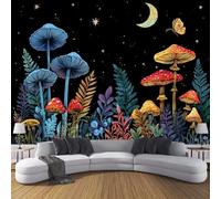 3D Seta Carta Da Parati Panoramica Scena Strana Nella Foresta, 350L × 256A Cm, Funghi Felci Grandi Murali Arazzo Per Soggiorno, Adulto, Camera Dei Bambini, Studio Decorazione Rosso