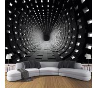 3D Seta Carta Da Parati Panoramica Stile Moderno Astratto, 350L × 256A Cm, Paesaggio A Tunnel Grandi Murali Arazzo Per Soggiorno, Adulto, Camera Dei Bambini, Studio Decorazione Nero Di Carbonio
