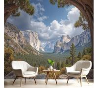 3D Seta Carta da Parati Panoramica Stile Paesaggio Naturale, 250L × 175A cm, Vista Sulla Valle Degli Alberi Grandi Murali Arazzo per Soggiorno, Adulto, Camera dei bambini, Studio Decorazione Verde