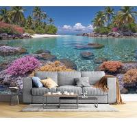3D Seta Carta Da Parati Panoramica Tropicale Golfo, 400L x 280A Cm, Barriera Corallina Grandi Murali Arazzo Per Soggiorno, Adulto, Camera Dei Bambini, Studio Decorazione Blu Verde Rosa
