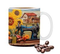 3D Sewing | Quilting Machine Design - 350 ml Ceramic Coffee Cup, Flat Printed Novelty for Lovers, Gift Women & Men, Perfect Birthday, Holiday Craft Room Decoration