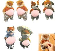 3D Shiba Inu Dog Belly Sticker,Super Soft Silicone Anti-Collision Sticker for Home Aesthetics,Cute Puppy Wearing Orange Outfit Stickers,Big Dog Belly Stickers for Phones Car Home Decor (6PCS)