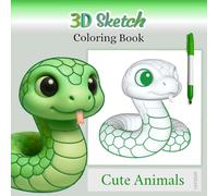 3D sketch coloring book, Cute Animals version: Draw and color easily with 50 grayscale pages, applying techniques such as line art and shading. Art material suitable for beginners, teens and adults.