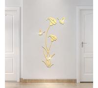 3D Specchio Adesivi Murali,DIY Adesivo da Parete Fiore Acrilico Forma di Fiore Riflettente Adesivi Carta da Pareti Arte Decorativo per Camera da Letto Soggiorno Divano(D'oro,59 x 31 in)