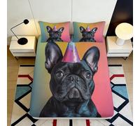 3D Stampa Coprifilo Bouledogue Francese Fitted Sheet Microfibra per Adulti Camera da Letto Set Letto Tema Cane Mattress Fitted Cover Tasca Profonda Antiscivolo 120x200x25cm