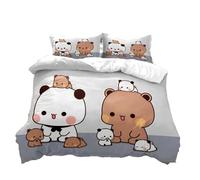 3D stampato cartone animato carino un due e Bubu biancheria da letto, set di 3 pezzi di simpatici panda per bambini e coppie, microfibra di lino morbido, singolo e doppio 135 × 200 (E,220x240+