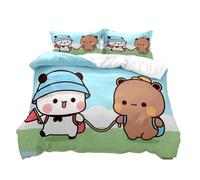 3D stampato cartone animato carino un due e Bubu biancheria da letto, set di 3 pezzi di simpatici panda per bambini e coppie, morbido lino microfibra singolo e doppio 135 × 200 (D,200x200+75x50cmx2)