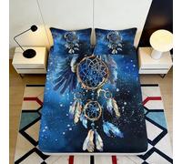 3D Stampato Dreamcatcher Copriletto Microfibra Tasca Profonda Set Biancheria Camera Dreamcatcher Coprimaterasso Elasticizzato Antiscivolo Lavabile per Adulti Giovani 160x200x25cm