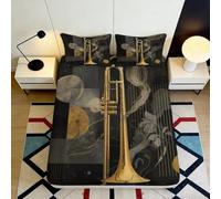 3D Stampato Musica Jazz Fitted Sheet Microfibra Angoli Elasticizzati Jazz Coprimaterasso Antiscivolo Letto 180x200x25cm