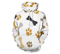 3D Stampato Ossa Impronta della Zampa Felpa con Cappuccio Casual Donna Uomo,Unisex Felpa 3D Stampa Illustrazioni di Animali Felpe Pullover Hoodie Manica Lunga Sweatshirt con Tasche L