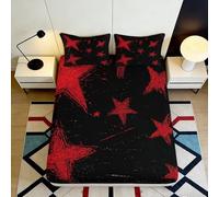 3D Stampato Stelle Rosso Nero Fitted Sheet Microfibra Deep Pocket Antiscivolo Camera da letto Red Star Mattress Fitted Cover 90x200x25cm
