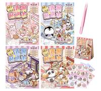 3d Sticker, 4 Sets 3D House Stickers Scene Set, DIY 3D Haus Aufkleber Sammlung Buch, 3D-Szene simuliert, DIY-Aufkleber für Basteln, Miniatur-Hütte simuliert Szene Spiel, 1 Pinzette, Relief Stress für