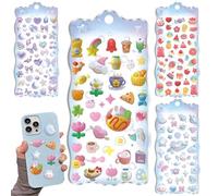 3D Stickers - 4-Pack Cute Illustrated Embossed Crystal Stickers, Resin Decals For Diaries, Planners, Phone Cases & DIY Crafts For Kids, Girls, And Scrapbooking