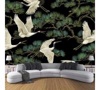 3D Stile Giapponese Carta Da Parati Panoramica In Seta, 250L × 175A Cm,Rami Di Pino Gru Bianca Grandi Murali, Poster Per Soggiorno, Camera Da Letto,Verde