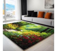 3D Tappeti Dipinto Ad Olio Sentiero Nel Bosco Fiori Tappeto a Pelo Corto Anti-perdita, per Soggiorno Camera da Letto Verde Tappeti Interni Tappeto Antiscivolo Adatto Agli Animali 180 x 240 cm