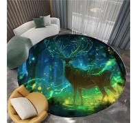 3D Tappeti Rotondo Stile Fantasy Foresta Magica Cervi Di Luce E Ombra Tappeto a Pelo Corto Rotondo, per Soggiorno Camera da Letto Verde Tappeti Interni Tappeto Antiscivolo Adatto Agli Animali 160 cm