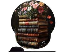 3D Tappetino mouse Tappetino per Mouse con Base in Gomma Antiscivolo tappetino mouse poggiapolsi mouse ergonomico mouse pad-Libri e fiori d'epoca