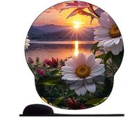 3D Tappetino per mouse con poggiapolsi ergonomico in memory foam, antiscivolo, mouse pad per computer e ufficio ，Fiore del tramonto
