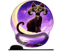 3D Tappetino per mouse ergonomico in Schiuma di memoria，Tappetino per mouse Supporto per il polso， per computer, casa, lavoro e giochi ，anime gatto animale luna