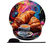 3D Tappetino per mouse in Schiuma di memoria, tappetino antiscivolo per mouse，Tappetino per mouse Supporto per il polso，per computer, ufficio e casa ，Croissant Rapsodia Colorata