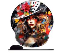 3D Tappetino per mouse in Schiuma di memoria, tappetino antiscivolo per mouse，Tappetino per mouse Supporto per il polso，per computer, ufficio e casa ，Rapsodia dei colori della ragazza del poker