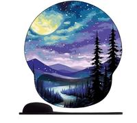 3D Tappetino per mouse per poggiapolsi per mouse da gioco, tappetino per mouse con supporto per il polso, ergonomico, per lavorare al computer e giocare ，Fiume di montagna illuminato dalla luna
