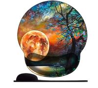 3D Tappetino per mouse per poggiapolsi per mouse da gioco, tappetino per mouse con supporto per il polso, ergonomico, per lavorare al computer e giocare ，Pianeta in fiamme e lago silenzioso