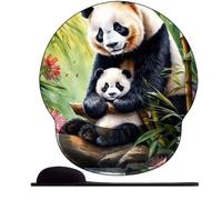 3D Tappetino per mouse Supporto per il polso，Tappetino per Mouse con Base in Gomma Antiscivolo tappetino mouse poggiapolsi mouse ergonomico mouse pad -Madre e cucciolo di orso nella foresta di bambù