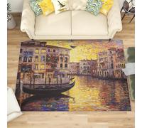 3D Tappeto Salotto Pelo Corto 140x200 cm, Città Dell'Acqua Tappeto Camera Per Bambini Antiscivolo Lavabile, Giunzioni a Blocchi di Colore In Vetro Tappeti Decorazione per Corridoio, Soggiorno, Sala