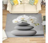 3D Tappeto Salotto Pelo Corto 180x240 cm, Orchidea Phalaenopsis Bianca Tappeto Camera Per Bambini Antiscivolo Lavabile, Mucchio di Pietre Grigie Tappeti Decorazione per Corridoio, Soggiorno, Sala